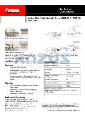 7043 datasheet - BNC (M) Crimp 75 Y