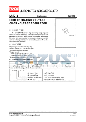 LR1012L-XX-AF5-R datasheet - HIGH OPERATING VOLTAGE CMOS VOLTAGE REGULATOR