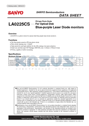 LA0225CS datasheet - PN type Photo Diode For Optical Disk Blue-purple Laser Diode monitors