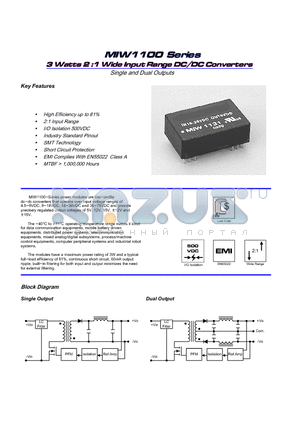 MIW1122 datasheet - 3 Watts 2 :1 Wide Input Range DC/DC Converters