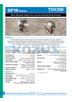 GF1610RB105K datasheet - 16mm Diameter, Single-Turn, Cermet Industrial Panel Controls