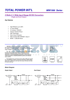 MIW1517 datasheet - 3 Watts 2 :1 Wide Input Range DC/DC Converters