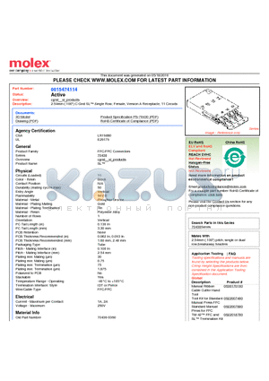 70430-0360 datasheet - 2.54mm (.100) C-Grid SL Single Row, Female, Version A Receptacle, 11 Circuits