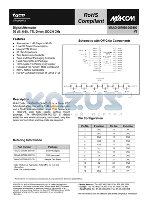 MAAD-007086-000100 datasheet - Digital Attenuator 50 dB, 6-Bit, TTL Driver, DC2.0 GHz