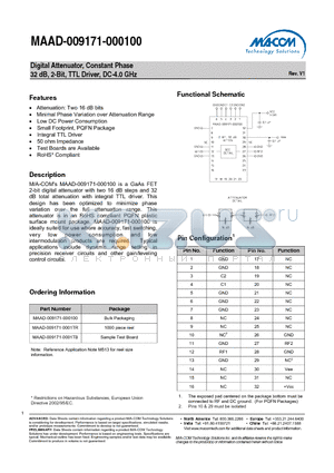 MAAD-009171-000100 datasheet - Digital Attenuator, Constant Phase 32 dB, 2-Bit, TTL Driver, DC-4.0 GHz