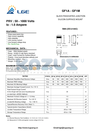 GF1A datasheet - GLASS PASSIVATED JUNCTION SILICON SURFACE MOUNT