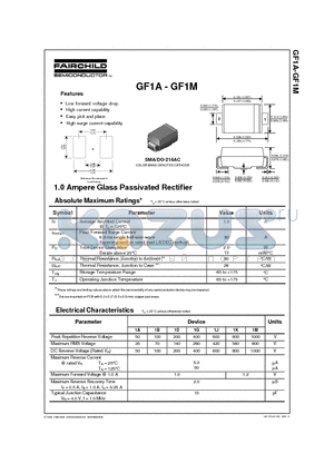 GF1A- datasheet - 1.0 Ampere Glass Passivated Rectifier