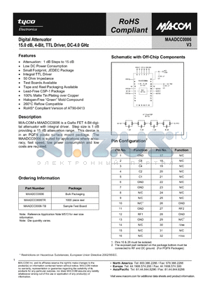 MAADCC0006 datasheet - Digital Attenuator 15.0 dB, 4-Bit, TTL Driver, DC-4.0 GHz