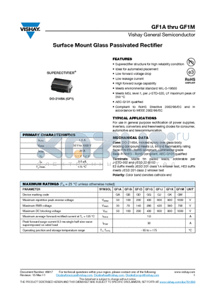 GF1J datasheet - Surface Mount Glass Passivated Rectifier