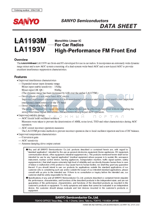 LA1193V datasheet - High-Performance FM Front End