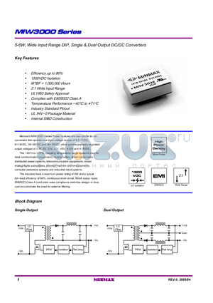 MIW3024 datasheet - 5-6W, Wide Input Range DIP, Single & Dual Output DC/DC Converters