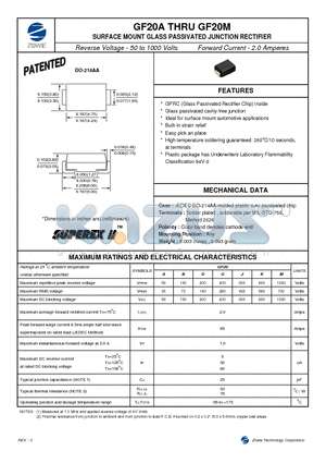 GF20A datasheet - SURFACE MOUNT GLASS PASSIVATED JUNCTION RECTIFIER