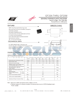 GF20A datasheet - GENERAL PURPOSE PLASTIC RECTIFIER