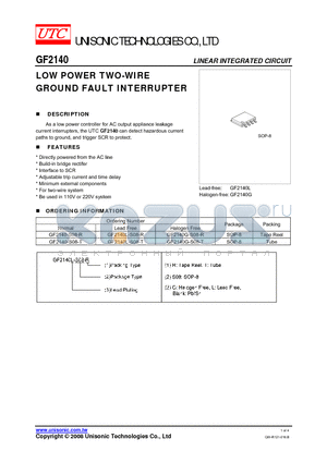 GF2140-S08-T datasheet - LOW POWER TWO-WIRE GROUND FAULT INTERRUPTER