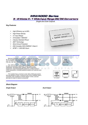 MIW4035 datasheet - 5-6 Watts 4 : 1 Wide Input Range DC/DC Converters Single and Dual Outputs