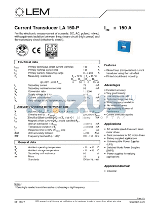 LA150-P datasheet - Current Transducer