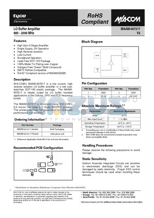 MAAM-007217-TR3000 datasheet - LO Buffer Amplifier 900 - 2000 MHz
