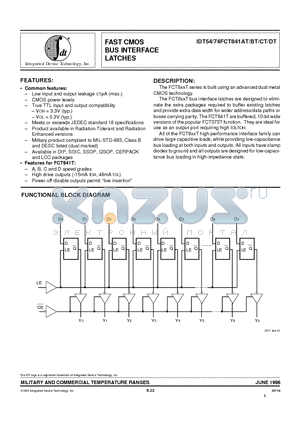 IDT54FCT841DT datasheet - FAST CMOS BUS INTERFACE LATCHES