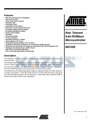 MJ-80C32E-30 datasheet - Rad. Tolerant 8-bit ROMless Microcontroller