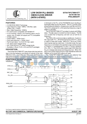 IDT54FCT88915TT133LB datasheet - LOW SKEW PLL-BASED CMOS CLOCK DRIVER (WITH 3-STATE)