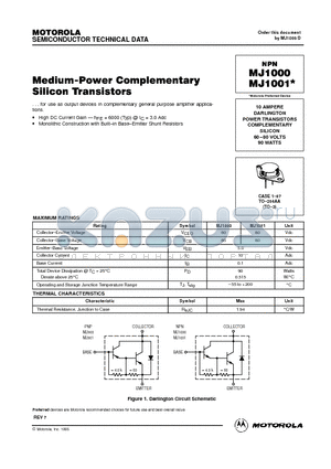 MJ1000 datasheet - Medium-Power Complementary Silicon Transistors