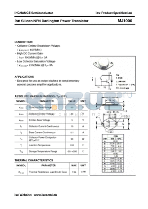 MJ1000 datasheet - isc Silicon NPN Darlington Power Transistor