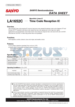 LA1652C datasheet - Monolithic Linear IC Time Code Reception IC