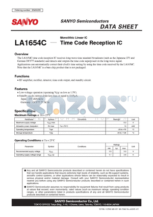 LA1654C datasheet - Monolithic Linear IC Time Code Reception IC