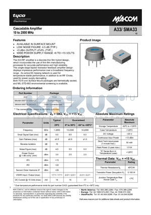 MAAM-008718-00CA33 datasheet - Cascadable Amplifier 10 to 2000 MHz