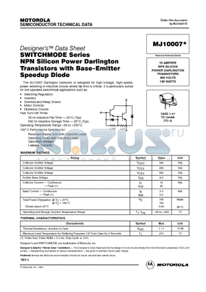 MJ10007 datasheet - NPN SILICON POWER DARLINGTON TRANSISTORS