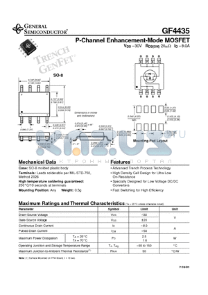 GF4435 datasheet - P-Channel Enhancement-Mode MOSFET