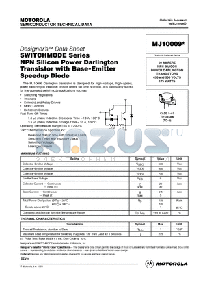 MJ10009 datasheet - NPN SILICON POWER DARLINGTON TRANSISTORS