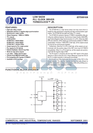 IDT59910A-5SO datasheet - LOW SKEW PLL CLOCK DRIVER TURBOCLOCK JR.