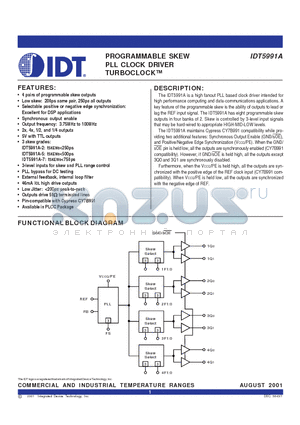 IDT5991A-7JI datasheet - PROGRAMMABLE SKEW PLL CLOCK DRIVER TURBOCLOCK