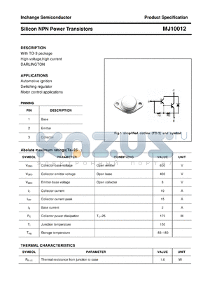 MJ10012 datasheet - Silicon NPN Power Transistors