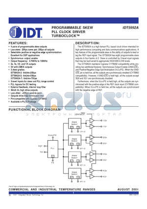 IDT5992A-2J datasheet - PROGRAMMABLE SKEW PLL CLOCK DRIVER TURBOCLOCK-TM