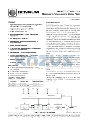 GF9102ACTM datasheet - Decimating/Interpolating Digital Filter