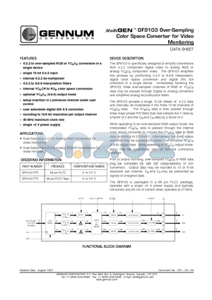 GF9103 datasheet - Over-Sampling Color Space Converter for Video Monitoring