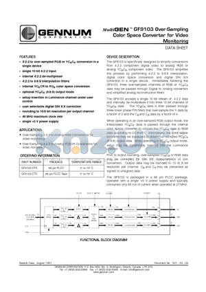 GF9103-CPS datasheet - Over-Sampling Color Space Converter for Video Monitoring