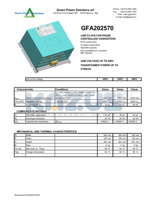 GFA202570 datasheet - LINE FILTER FOR PHASE CONTROLLED CONVERTERS