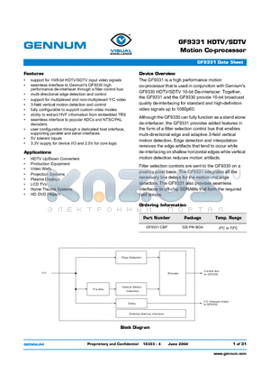GF9331 datasheet - DTV/SDTV Motion Co-processor