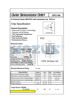 GFC140 datasheet - N Channel Power MOSFET with extremely low RDS(on)