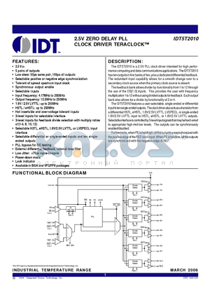 IDT5T2010BBGI datasheet - 2.5V ZERO DELAY PLL CLOCK DRIVER TERACLOCK