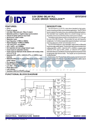 IDT5T2010BBI datasheet - 2.5V ZERO DELAY PLL CLOCK DRIVER TERACLOCK
