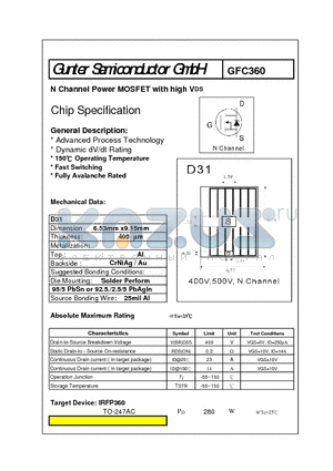 GFC360 datasheet - N Channel Power MOSFET with high VDS