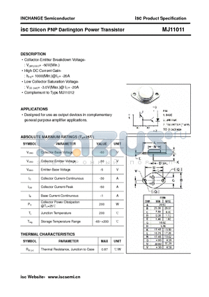 MJ11011 datasheet - isc Silicon PNP Darlington Power Transistor