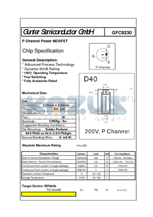 GFC9230 datasheet - P Channel Power MOSFET