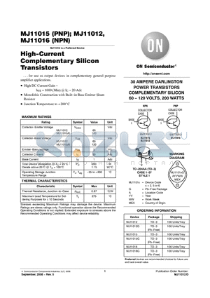 MJ11012G datasheet - High-Current Complementary Silicon Transistors