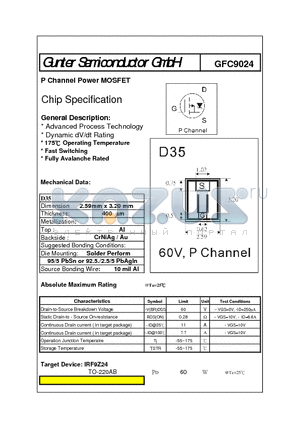 GFC9024 datasheet - P Channel Power MOSFET