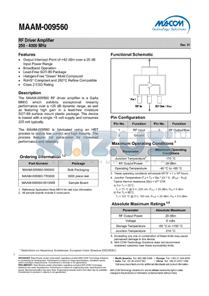 MAAM-009560-000000 datasheet - RF Driver Amplifier